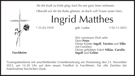 Anzeige von Ingrid Matthes von MGO