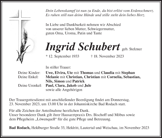 Anzeige von Ingrid Schubert von MGO