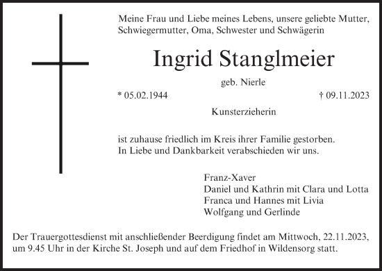 Anzeige von Ingrid Stanglmeier von MGO