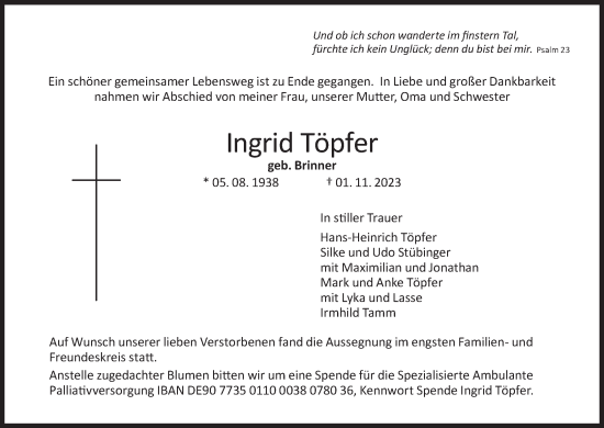 Anzeige von Ingrid Töpfer von MGO