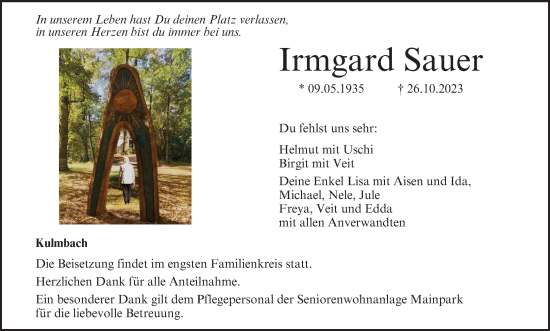 Anzeige von Irmgard Sauer von MGO