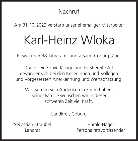 Anzeige von Karl-Heinz Wloka von MGO