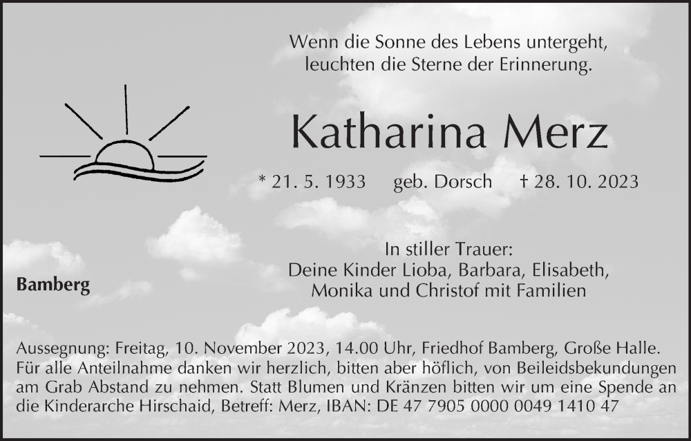  Traueranzeige für Katharina Merz vom 04.11.2023 aus MGO
