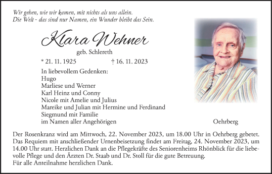 Anzeige von Klara Wehner von MGO