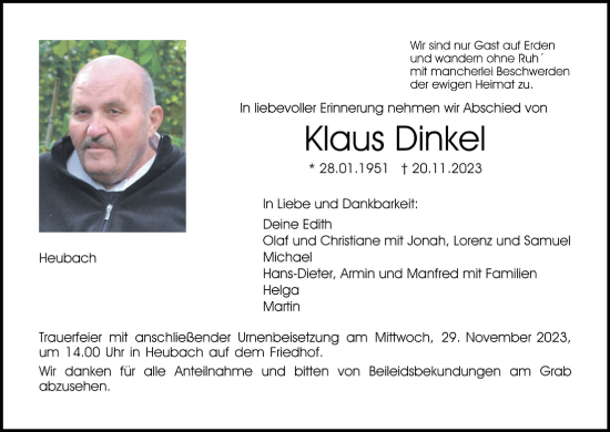 Anzeige von Klaus Dinkel von MGO
