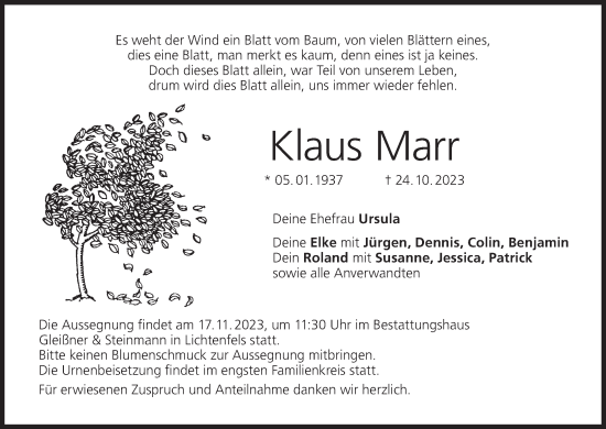 Anzeige von Klaus Marr von MGO