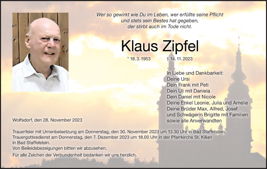 Anzeige von Klaus Zipfel von MGO