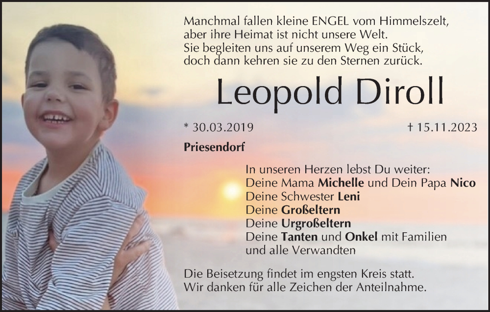  Traueranzeige für Leopold Diroll vom 18.11.2023 aus MGO