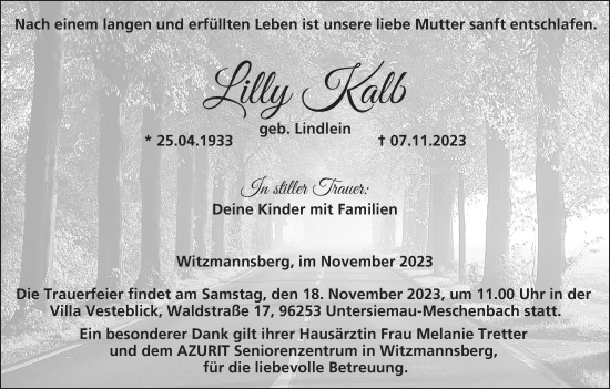 Anzeige von Lilly Kalb von MGO