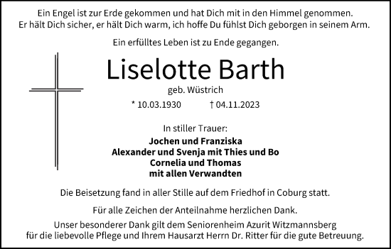 Anzeige von Liselotte Barth von MGO