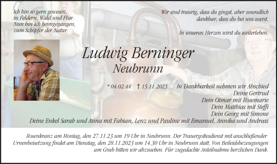 Anzeige von Ludwig Berninger von MGO