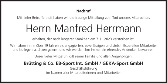 Anzeige von Manfred Herrmann von MGO