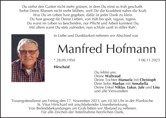 Anzeige von Manfred Hofmann von MGO