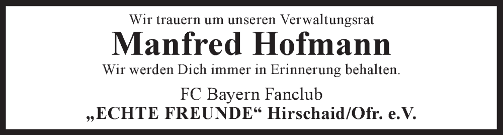  Traueranzeige für Manfred Hofmann vom 11.11.2023 aus MGO