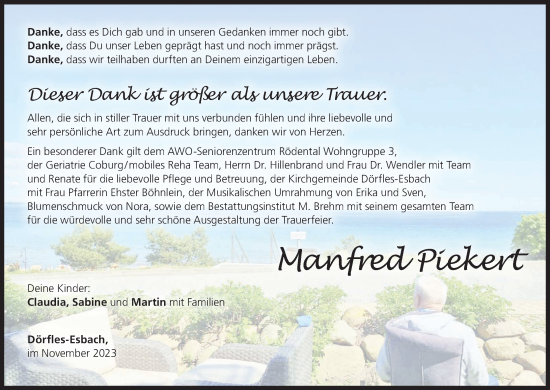 Anzeige von Manfred Piekert von MGO