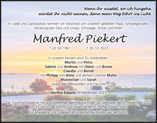 Anzeige von Manfred Piekert von MGO