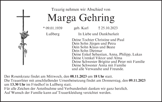 Anzeige von Marga Gehring von MGO