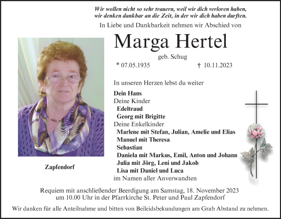 Anzeige von Marga Hertel von MGO