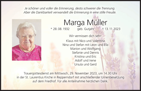Anzeige von Marga Müller von MGO