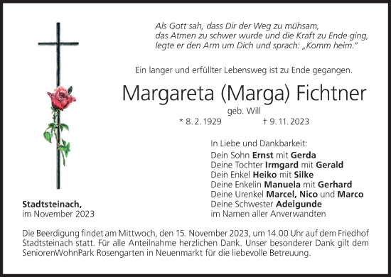 Anzeige von Margareta  Fichtner von MGO