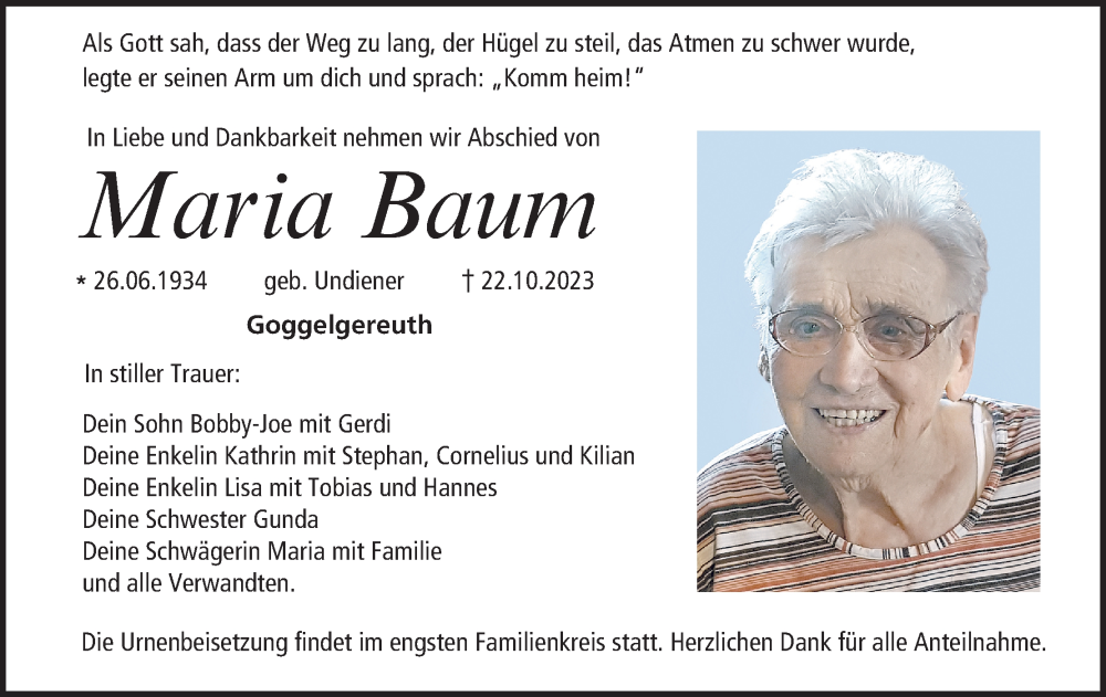  Traueranzeige für Maria Baum vom 04.11.2023 aus MGO