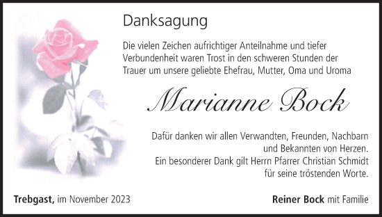 Anzeige von Marianne Bock von MGO