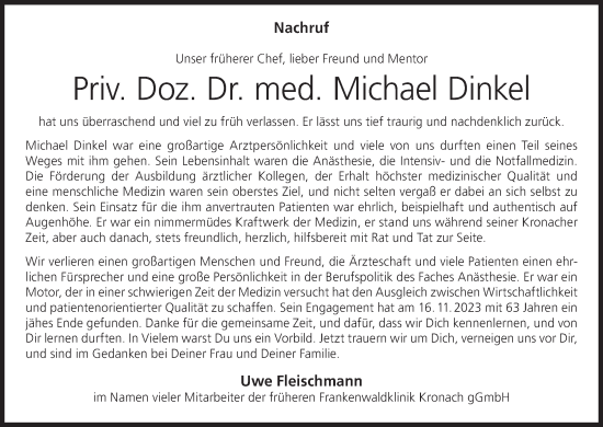 Anzeige von Michael Dinkel von MGO