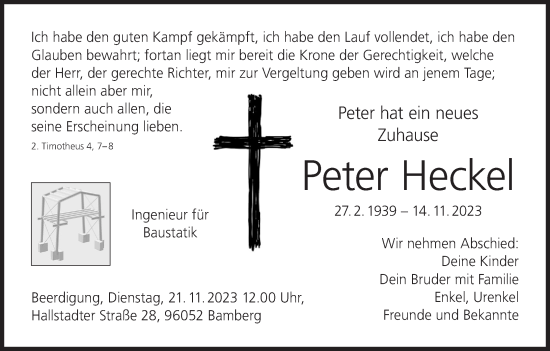 Anzeige von Peter Heckel von MGO