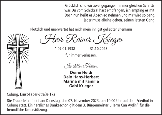 Anzeige von Rainer Krieger von MGO