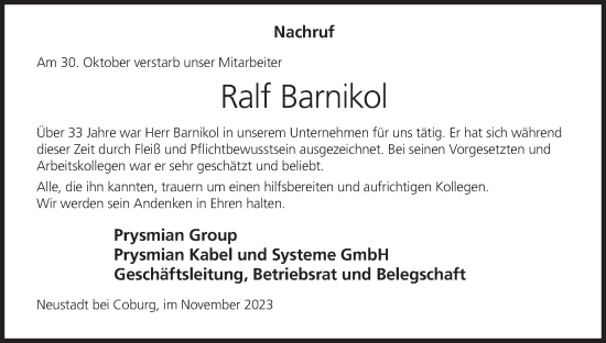 Anzeige von Ralf Barnikol von MGO