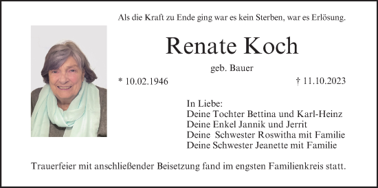 Anzeige von Renate Koch von MGO