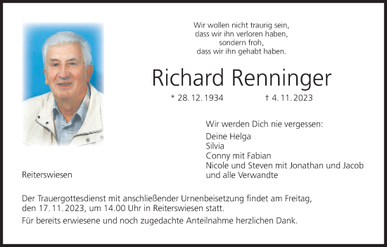 Anzeige von Richard Renninger von MGO