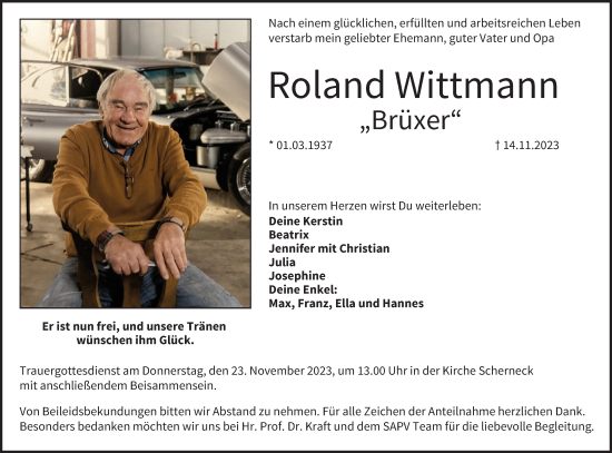 Anzeige von Roland Wittmann von MGO