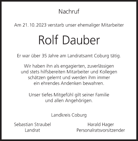 Anzeige von Rolf Dauber von MGO