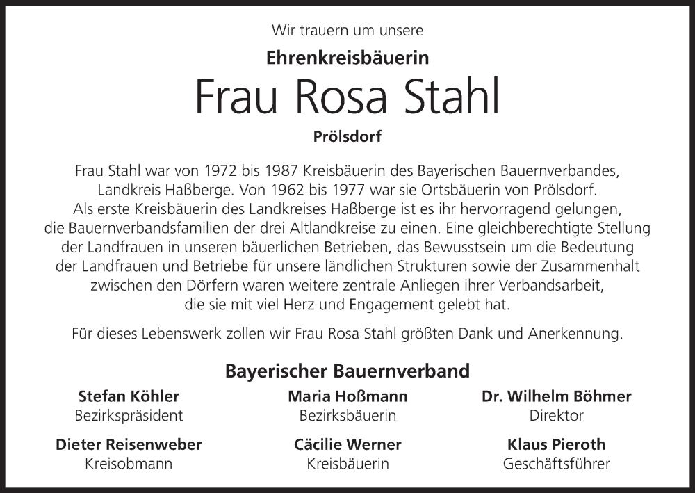  Traueranzeige für Rosa Stahl vom 10.11.2023 aus MGO