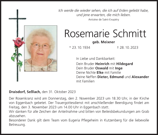 Anzeige von Rosemarie Schmitt von MGO