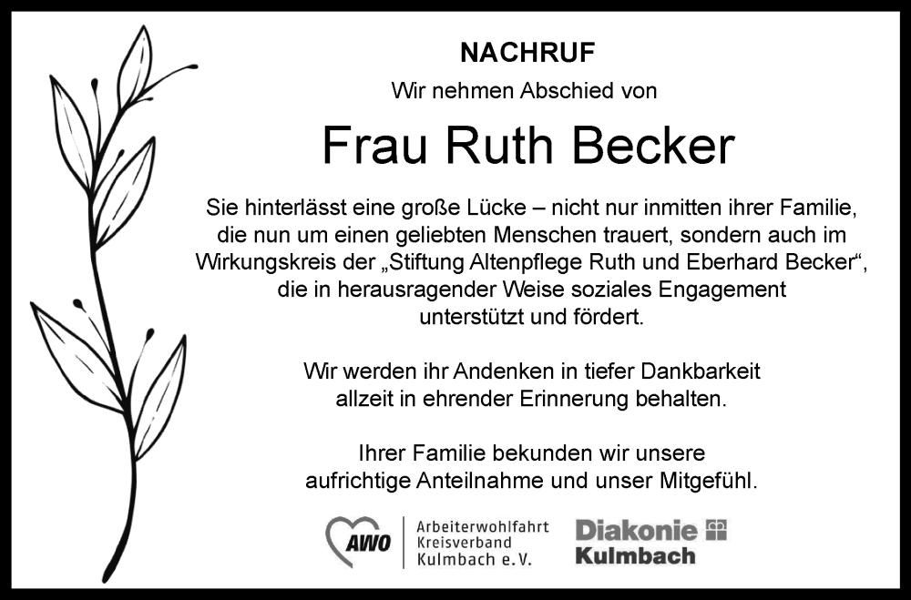  Traueranzeige für Ruth Becker vom 15.11.2023 aus MGO