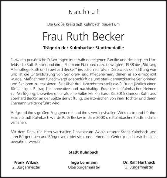 Anzeige von Ruth Becker von MGO