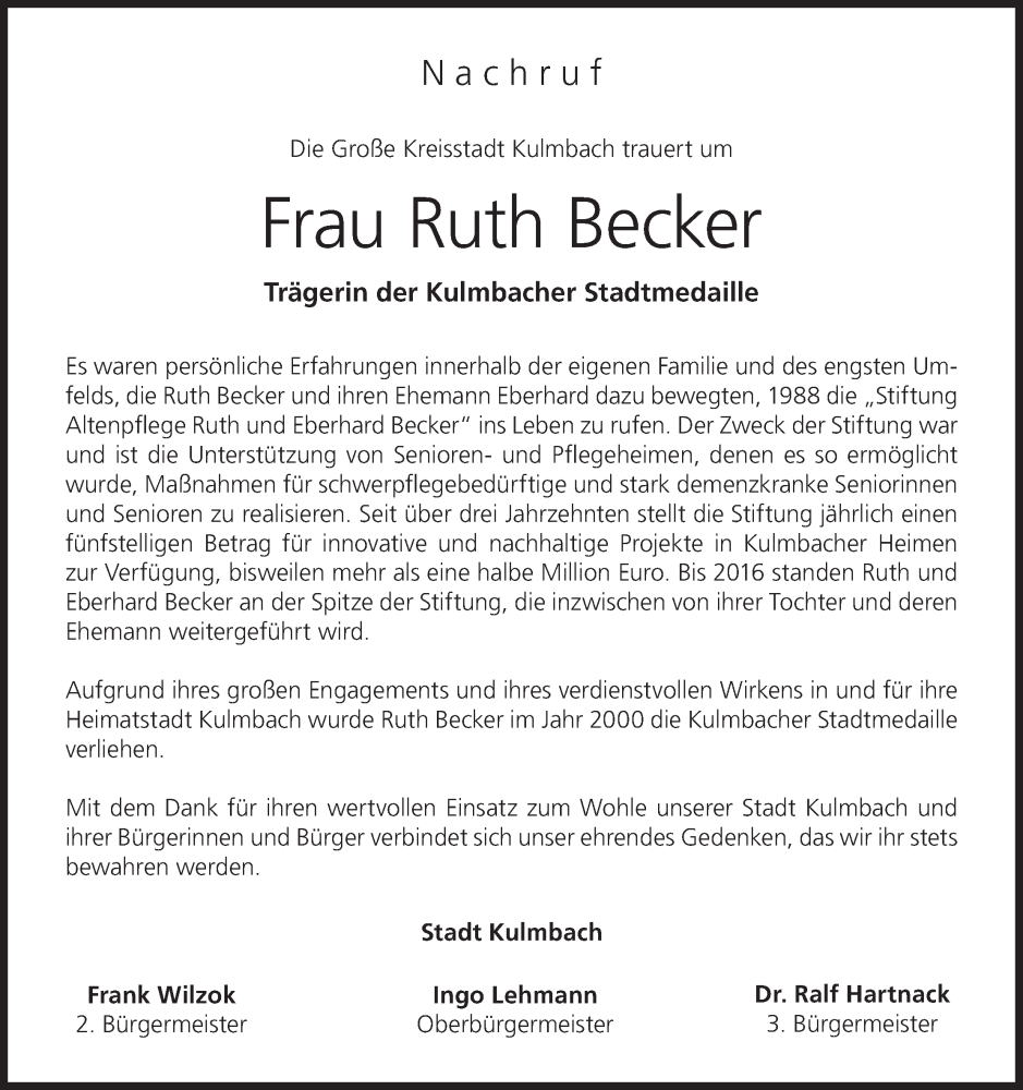  Traueranzeige für Ruth Becker vom 02.11.2023 aus MGO