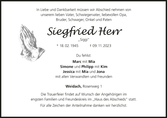 Anzeige von Siegfried Herr von MGO