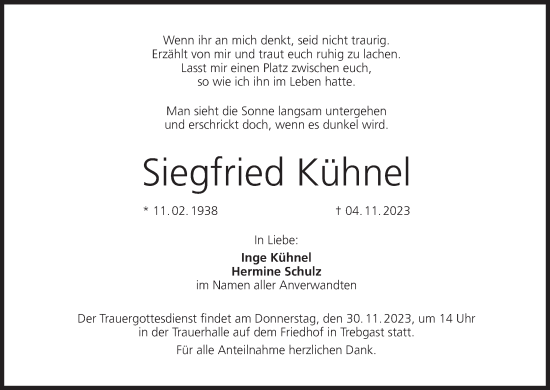 Anzeige von Siegfried Kühnel von MGO