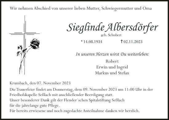 Anzeige von Sieglinde Albersdörfer von MGO
