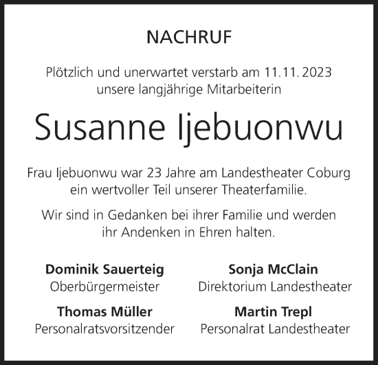 Anzeige von Susanne Ijebuonwu von MGO