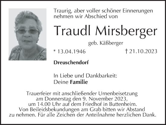 Anzeige von Traudl Mirsberger von MGO