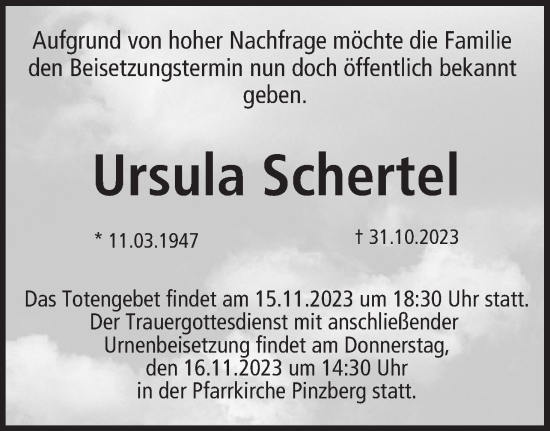 Anzeige von Ursula Schertel von MGO