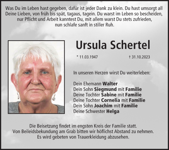 Anzeige von Ursula Schertel von MGO