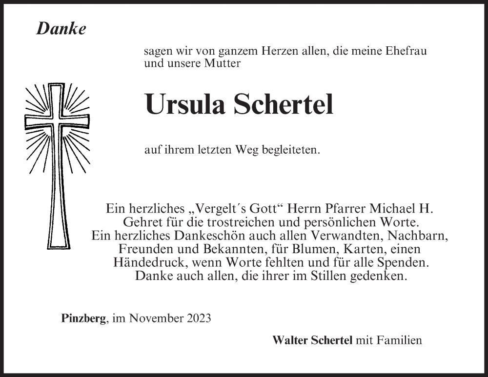  Traueranzeige für Ursula Schertel vom 25.11.2023 aus MGO