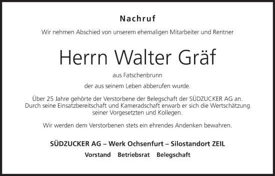 Anzeige von Walter Gräf von MGO