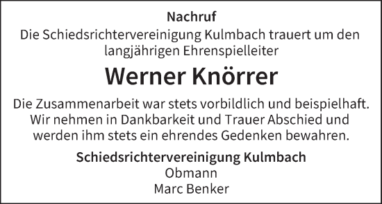 Anzeige von Werner Knörrer von MGO