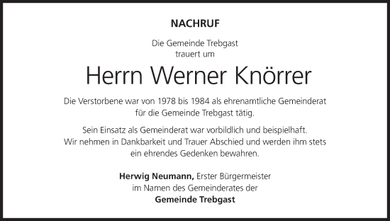 Anzeige von Werner Knörrer von MGO